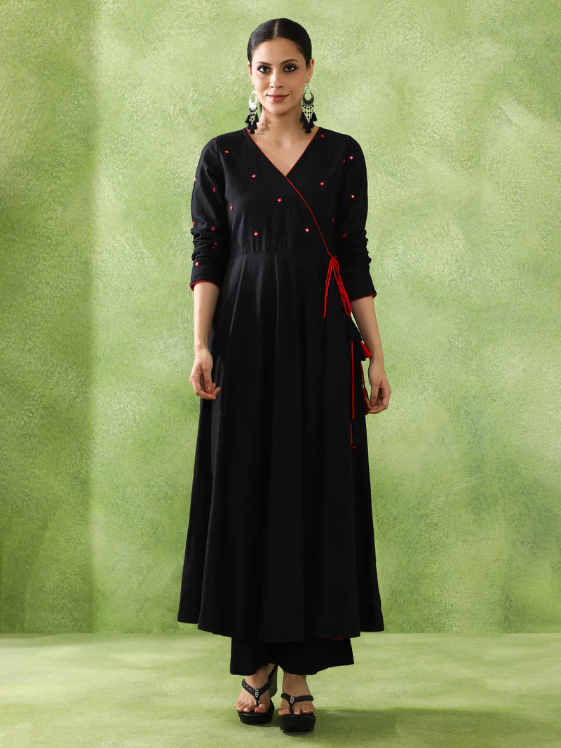 Black Mirror Work Angrakha Anarkali Kurti Set
