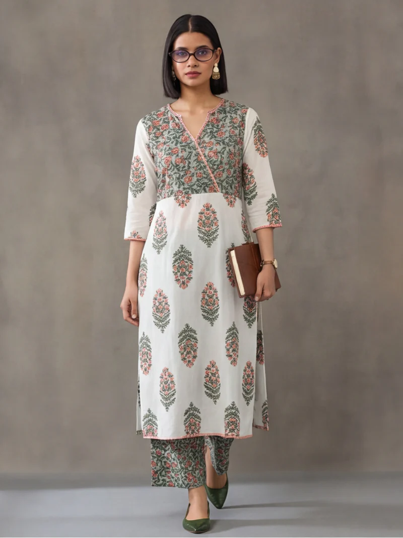 Off-White Mughal Boota Block Print Kurti Set